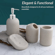 Plantex Resin Bathroom Accessories Set/Soap Holder for Bathroom/Toothbrush Holder/Tumbler Holder/Liquid Soap Dispenser - 4 Piece(Beige, XY-PS-005)