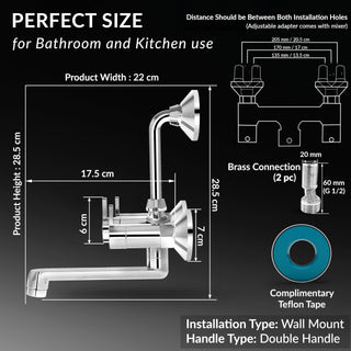 Plantex Brass Wall Mixer for Bathroom with L-Bend Connector for Overhead Shower/Mixer Tap/Wall Mixer for Bathroom 2 in 1 with 7 Year Manufacturer's Warranty(FLO-818-Chrome)