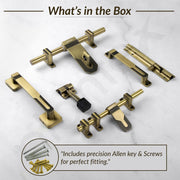 Plantex Stainless Steel Door Kit for Single Door/Door Accessories (10-inch Al-Drop,8-inch Latch,2 Handles of 8 and 7 Inch,7-inch Tower Bolt and 4-inch Door Stopper- (Brass Antique)