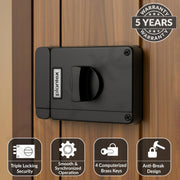 Plantex Brass Tri-Bolt Lock For Main Door/Heavy Duty Door Lock With 4 Keys/Suitable On Single Door For Home/Office/Hotel - Pack Of 1 (Z-Black)