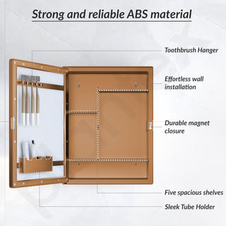 Plantex Bathroom Cabinet with Mirror/ABS Bathroom Storage Organiser/Multipurpose Shelf/Wall Mount Mirror Cabinet for Wash Basin (14x18 Inch, Brown)