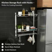 Plantex Stainless Steel Bathroom Organizer/Multipurpose 3 Tier Bathroom Shelf with Towel Hanger and Hooks/Shelf for Washroom