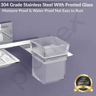 Plantex 304 Grade Stainless Steel 2 in 1 Soap Dish with Tumbler Holder/Soap Holder/Toothbrush Holder/Bathroom Accessories - Crystal (Chrome)
