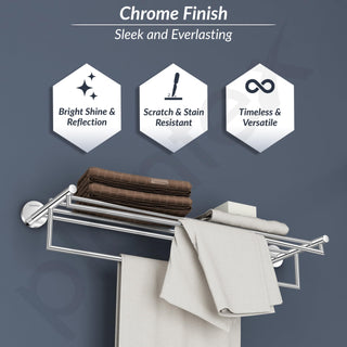 Plantex 304 Grade Stainless Steel 24 inch Folding Towel Rack for Bathroom/Towel Stand/Hanger/Towel Bar/Bathroom Accessories - Oreo (Chrome)