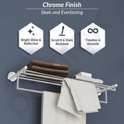 Plantex 304 Grade Stainless Steel 24 inch Folding Towel Rack for Bathroom/Towel Stand/Hanger/Towel Bar/Bathroom Accessories - Oreo (Chrome)