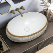 Plantex Tabletop Wash Basin for Bathroom/Designer Ceramic Basin/Countertop Vessel Sink Basin for Home/Hotel - (16016, White & Gold)