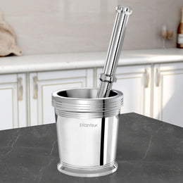 Plantex Heavy Stainless Steel Mortar & Pestle Set/Spice Mixer/Khalbatta/Khal/Okli Musal for Kitchen - Size 4(Dia: 8.7, H: 9 cm)