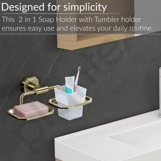 Plantex 304 Grade Stainless Steel 2in1 Soap Dish with Tumbler Holder/Soap Stand/Tooth Brush Holder/Bathroom Accessories - Nipron (Brass Antique)