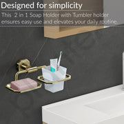 Plantex 304 Grade Stainless Steel 2in1 Soap Dish with Tumbler Holder/Soap Stand/Tooth Brush Holder/Bathroom Accessories - Nipron (Brass Antique)