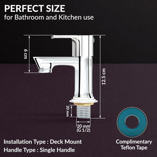 Plantex Pillar Tap for Bathroom with Water Saving Aerator/Single Lever Tap for Wash Basin with Teflon Tape/Tap for Table Top Deck Mount Pillar Tap - Pack of 1 (Chrome)