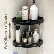 Plantex Corner Shelf for Bathroom Wall/Self Adhesive Bathroom Shelf/Aluminium Shelf Corner Organiser Without Drill/Adhesive Corner Shelf Rack- Pack of 2 (9x9 Inch, Matt Black)