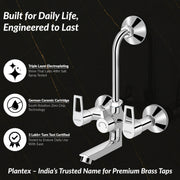 Plantex 2 in 1 Wall Mixer for Bathroom/Mixer L-Bend Provision for Overhead/Mixer Tap for Bathroom with Water Saving Nozzle and Wall Flange (3215, Chrome)