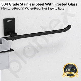 Plantex 304 Grade Stainless Steel Glass Tumbler Holder with Napkin Ring/Toothbrush Holder/Towel Holder for Bathroom/Bathroom Accessories - Pack of 1 (Crystal, Black)
