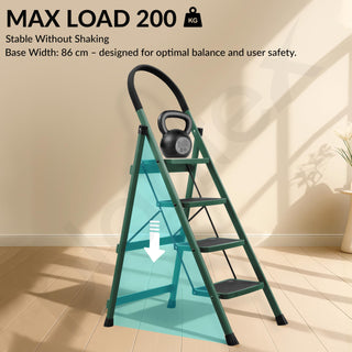 Plantex Hercules Pro 4-Step Foldable Ladder for Home with 200 kg Load Capacity/Heavy-Duty GI Steel Ladder/Anti-Slip Wide Step/Strong, Stable & Multi-Purpose (Green)