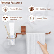 Plantex 304 Grade Stainless Steel Towel Ring with Tumbler Holder/Wash Basin Towel Hanger/Toothbrush HolderBathroom Accessories (Crystal - PVD Rose Gold)
