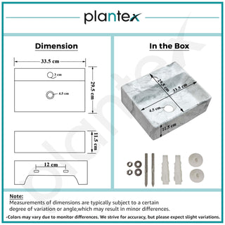 Plantex Wall Mount Wash Basin for Bathroom/Designer Ceramic Basin/Rectangle Countertop Wash Basin/Home/Office (13 x 11.5 x 4.5 Inch)