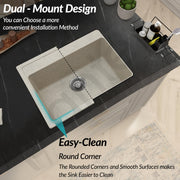 Plantex Matt Quartz Sink For Kitchen/UV Protected Kitchen Sink/Granite Single Bowl Sink/Undermount/Topmount (Mosaic Grey - 24X18 Inches)