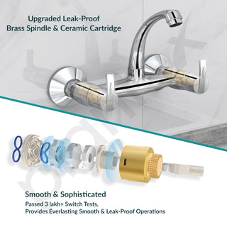 Plantex Pure Brass Sink Mixer Tap/Hot and Cold Water Mixer with Swinging Spout/Wall Mount Kitchen Sink Tap with Brass Wall Flange & Teflon Tape - (Chrome - AQ-1414)