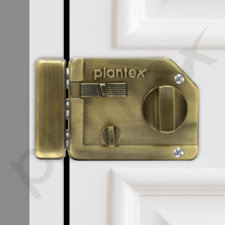 Plantex Heavy Duty Rim Locks for Main Door/Tri Bolt Lock for Main Door with 4 Keys/Suitable for Inside Opening Wooden Door - Pack of 1 (Brass Antique)