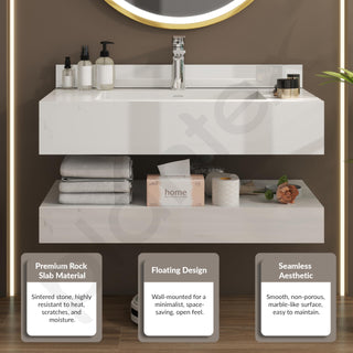 Plantex Floating Vanity for Bathroom/Slab Tile Vanity/Wall Mount Basin with Cabinet/Washbasin Cabinet - 32 x 18 inch (ED-07-Marble Finish)