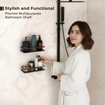 Plantex Self Adhesive Bathroom Shelf/Stainless Steel Bathroom Shelf Rack/Wall Shelf for Bathroom/Bathroom Organiser without Drill/Bathroom Accessories Set- Pack of 1 (12x5 inches, Black)