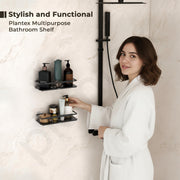 Plantex Self Adhesive Bathroom Shelf/Stainless Steel Bathroom Shelf Rack/Wall Shelf for Bathroom/Bathroom Organiser without Drill/Bathroom Accessories Set- Pack of 1 (12x5 inches, Black)