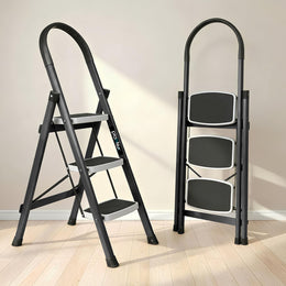 Plantex Steel 3 Step Ladder for Home/Wide Anti Skid 3 Step Ladder Foldable/5 Year Manufacturer Warranty By Plantex(Gray & White)