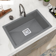 Plantex Kitchen Sink/Quartz Single Bowl Kichen Sink with Hose Pipe and Square Coupling/Under Mount Kitchen Sink - (Grey, 16 x 18 inch)
