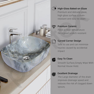 Plantex Ceramic Tabletop Basin/Wash Basin for Bathroom/Bathroom Sink/Grey Marble Washbasin for Restaurant, Hotel (18 x 13 x 5.5 Inch)