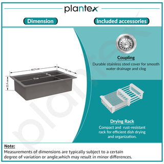 Plantex Quartz Acrylic Kitchen Sink with 10 Years Warranty by Plantex/Undermount Quartz Sink for Kitchen/Granite Single Bowl Kitchen Sinks with Coupling (Con 32x20 Inches)