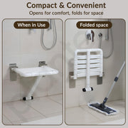 Plantex 304 Grade Stainless Steel and ABS Shower Seat for Bathroom/Shower Chair/Bathroom Chair for Senior Citizen/Foldable Shower Stool for Senior Citizens & Disabled - White