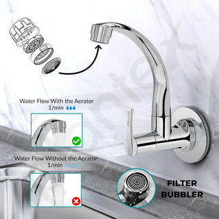 Plantex Pure Brass Kitchen Taps for Home Sink/Tap for Kitchen Basin with 360° Swivel Spout and Water Saving Aerator/Water Tap with Brass Wall Flange-7 Year Warranty (AQ-1410- Chrome)