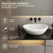 Plantex Ceramic Table Top Oval Wash Basin for Bathroom/Countertop Bathroom Sink/Bathroom Basin with 10 Years Glaze Warranty by Plantex (White - 16.5 x 13.5 x 7 Inch)