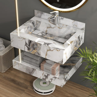 Plantex Floating Vanity/Slab Tile Vanity with Basin for Bathroom/Wall Mount Bathroom Vanity/Wash Basin Cabinet with Storage - 24 x 18 inch (ED-Gold-Marble Finish)