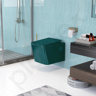 Plantex Platinum Ceramic Wall Hung Commode/P Trap Western Commode for Toilet/Rim Washdown Western Toilet with Soft Close Toilet Seat Cover- (Palm)