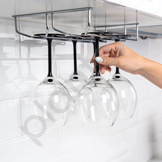 Plantex Wine Glass Rack/Holder Upside Down Glass Hanging Organizer/Glass Hanging Stand for Pubs/Kitchen/Bars (Double Line / 16 x 9 Inches)