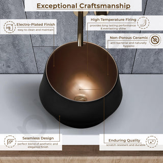Plantex Ceramic Tabletop Washbasin/Bathroom Basin Sink/Basin for Bathroom/Wash Basin for Restaurant/Hotel (Black & Red Bronze - 16 x 16 x 12 Inch)