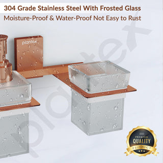 Plantex 304 Grade Stainless Steel Glass Liquid Dispenser with Tumbler Holder/Toothbrush Holder/Shampoo Dispenser for Washbasin/Kitchen/Bathroom Accessories - Pack of 1 (Crystal, PVD Rose Gold)