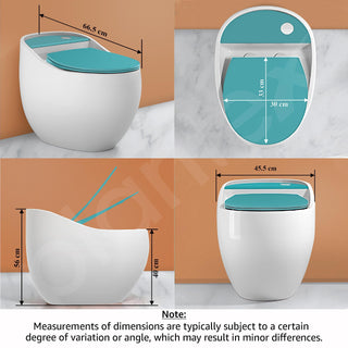 Plantex Ceramic Rimless One Piece Western Toilet/Water Closet/Commode With Soft Close Toilet Seat - S Trap Outlet (White & Ocean Blue)
