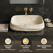 Plantex Wash Basin for Bathroom/Ceramic Table Top Washbasin/Countertop Vessel Sink Basin - (Cream Marble,  23 x 16 x 6 Inch)