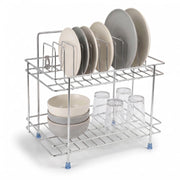 Plantex Stainless Steel Utensils Drying Rack/2-Tier Dish Rack/Plate Drying Rack for Kitchen Countertop/Bartan Stand - Chrome (13 x 8.5 x 12 Inch)