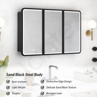 Plantex Steel Led Bathroom Mirror Cabinet/Triple Door Rectangle Mirror with Storage/Bathroom Cupboard (36X24 Inch-Black)