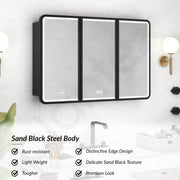Plantex 304 Stainless Steel Bathroom Cabinet with Mirror/LED Mirror Cabinet for Wall/Triple Door Bathroom Cabinet Storage/Bathroom Organiser Cabinet (36X24 Inch- Defogger/Black)