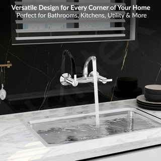 Plantex Pure Brass Sink Mixer Tap/Hot and Cold Water Mixer with Swinging Spout/Wall Mount Kitchen Sink Tap with Brass Wall Flange & Teflon Tape - (Chrome - AQ-1414)