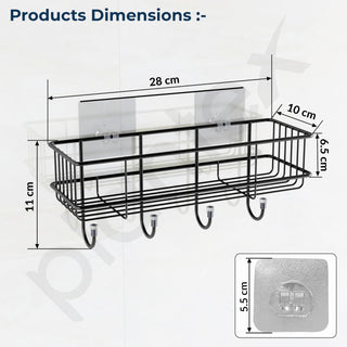 Plantex Bathroom Organizer Without Drill/GI Steel Self Adhesive Bathroom Shelf for Wall with Magic Stickers - Pack of 1 (Black, CED Powder Coated)