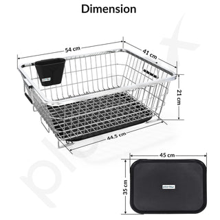 Plantex Stainless Steel Dish Drainer Basket for Kitchen Utensils/Dish Drying Rack with Drainer/Bartan Basket/Plate Stand(Size- 58.5x44.5x23.5 CM - Chrome Finish)