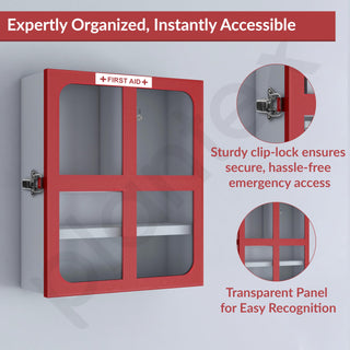 Plantex GI Steel First Aid Box Empty/Medicine Box for Home/Emergency Medical Box for Medicine Storage with Multi Compartments for School, Office, Factories with Clip Lock (Red & White) Wall Mountable