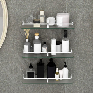Plantex Frosted Glass Shelf for Bathroom/Shelf with Brass Railings and Brackets/Shelf for Living Room/Bedroom/Kitchen - Pack of 3 (15 x 6 inch, Chrome)