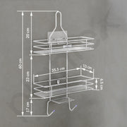 Plantex No Drill Bathroom Organiser/Shower Caddy for Bathroom Hanging/5in1 Stainless Steel Shelf with Soap Holder and Hooks (Big Size-Square Shape-Chrome Finish)