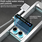 Plantex Shower Panel for Bathroom with Hand Shower/Body Massage Jets/Showerhead/304 Grade Stainless Steel Showers System with Hot & Cold Mixer (KM-8103-Chrome)